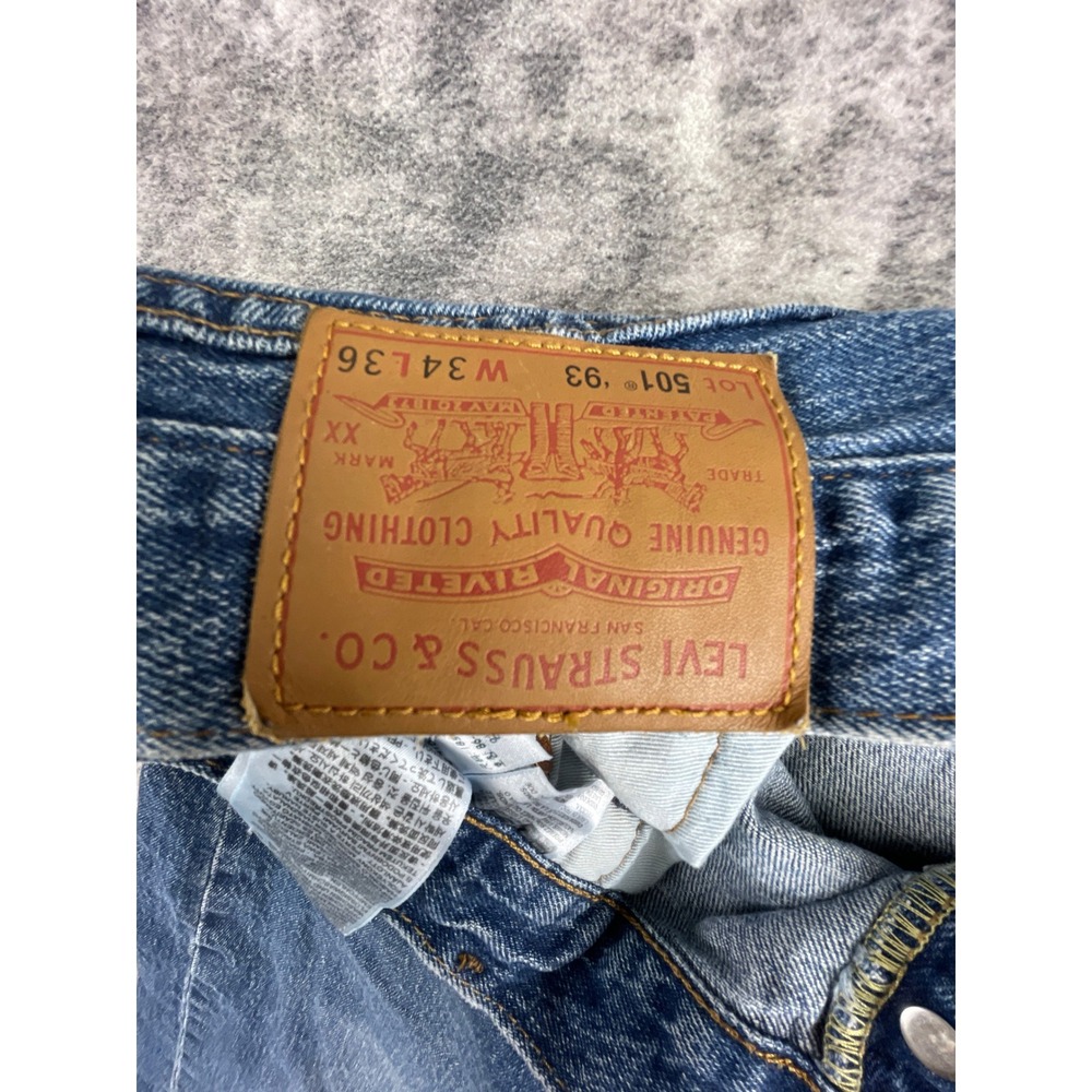 Levi's Mens 34x36 501 '93 Straight Leg Jeans Blue Denim Premium Button Fly - Picture 12 of 15